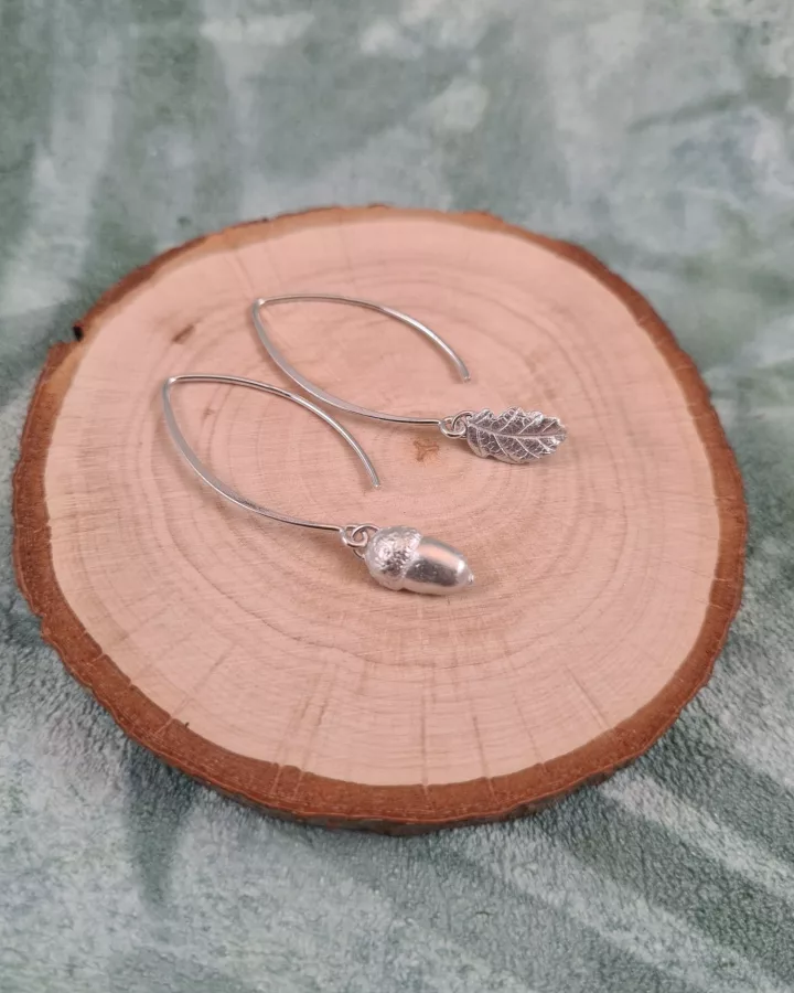 Boucles d'oreilles feuille de chêne et gland